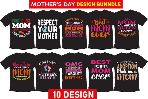 Vector paquete de diseño de camiseta de tipografía del día de la madre
