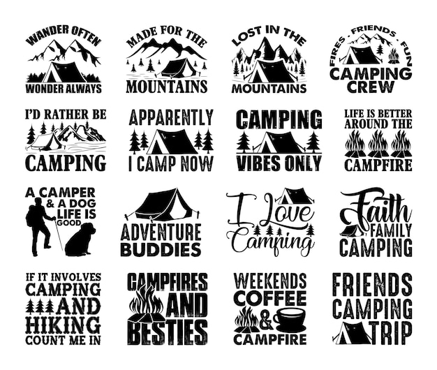 Paquete de diseño de camisetas de camping Citas de camisetas de camping sobre Camping senderismo Viajar Aventura