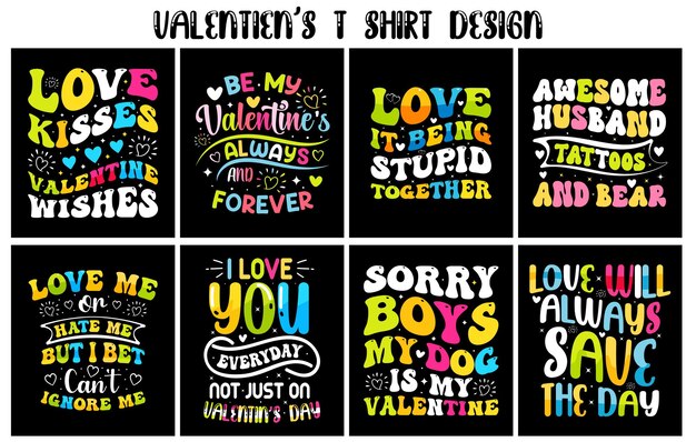 Paquete de diseño de camisetas del día de San Valentín, conjunto de camisetas de San Valentín, camiseta de San Valentín para colorear
