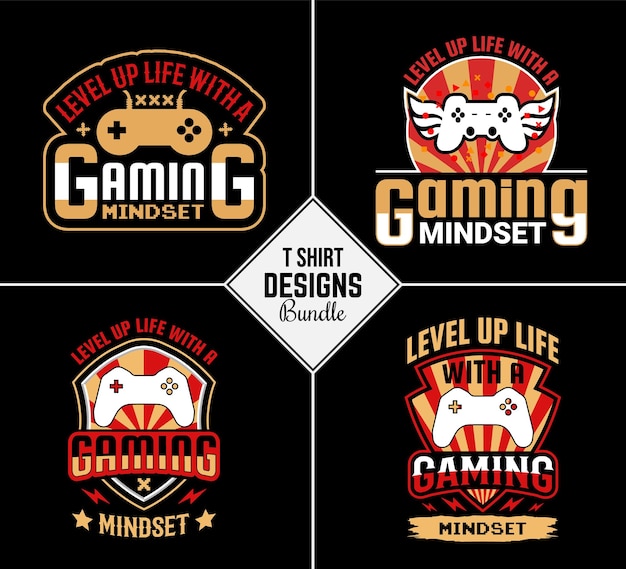 Paquete de diseño de camisetas de juegos vintage con cita de motivación creativa y forma vectorial