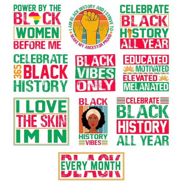 El paquete de diseño de camisetas del mes de la historia negra
