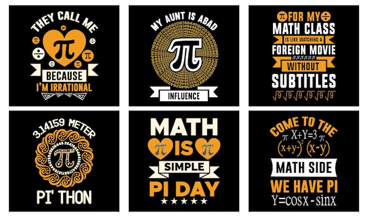 Vector paquete de diseño de camisetas pi day. camiseta pi. diseño de camisetas de matemáticas. pi día gráficos vectoriales