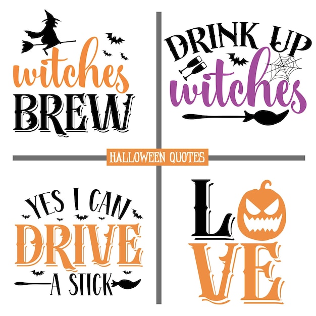 Vector paquete de diseño de citas de halloween svg, diseño de camiseta de halloween, paquete de citas de letras de halloween