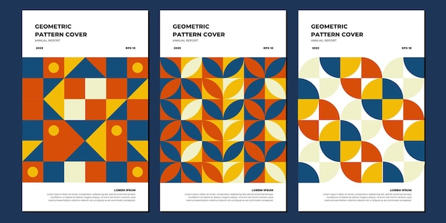 Paquete de diseño de diseño de ilustración geométrica abstracta de cubierta de informe corporativo. Etiquetas de cuaderno