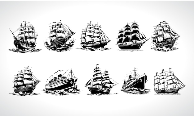 Paquete de diseño de logotipo de barco Conjunto de logotipo de barco pirata