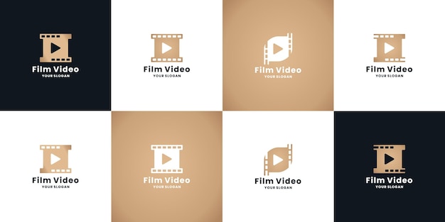 Paquete de diseño de logotipo de dirección de película dorada