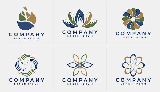 Paquete de diseño de logotipo de flor abstracta minimalista