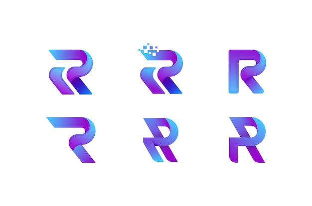 Paquete de diseño de logotipo R y vector de plantilla de diseño de logotipos R