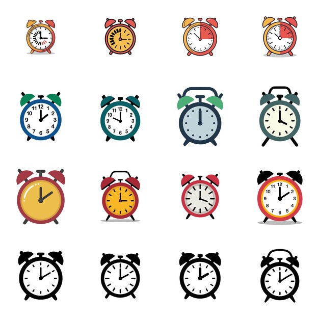 El paquete de diseño plano de los íconos mínimos del despertador