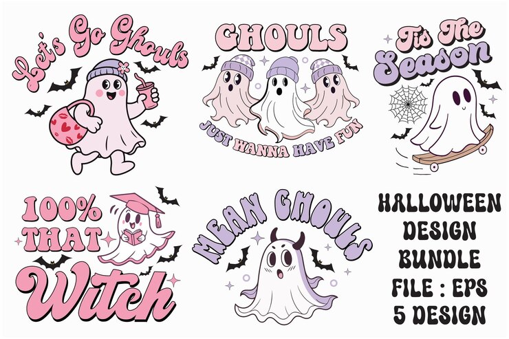 El paquete de diseño retro de Halloween Ghouls