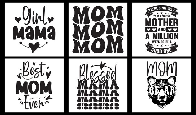Paquete de diseño SVG de mamá. Paquete de diseño de camiseta de tipografía de mamá. Mamá diseñó un Vector. mamá divertida