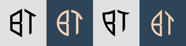 Paquete de diseños de logotipo BT de letras iniciales simples y creativas