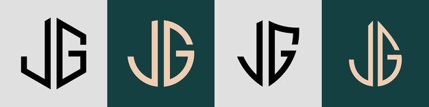 Paquete de diseños de logotipo JG de letras iniciales simples y creativas