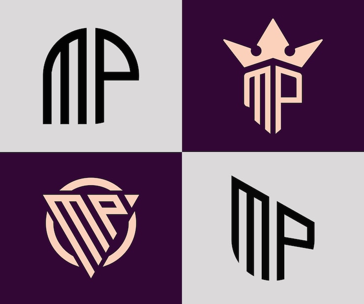 Vector paquete de diseños de logotipo mp de letras iniciales simples y creativas