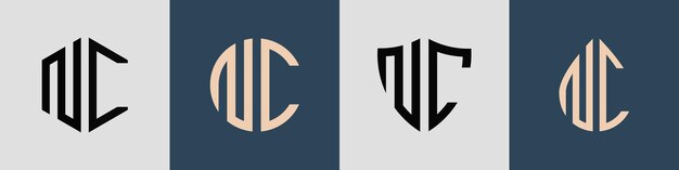 Paquete de diseños de logotipo NC de letras iniciales simples creativas