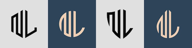 Paquete de diseños de logotipo NL de letras iniciales simples creativas