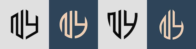 Paquete de diseños de logotipo NY de letras iniciales simples creativas