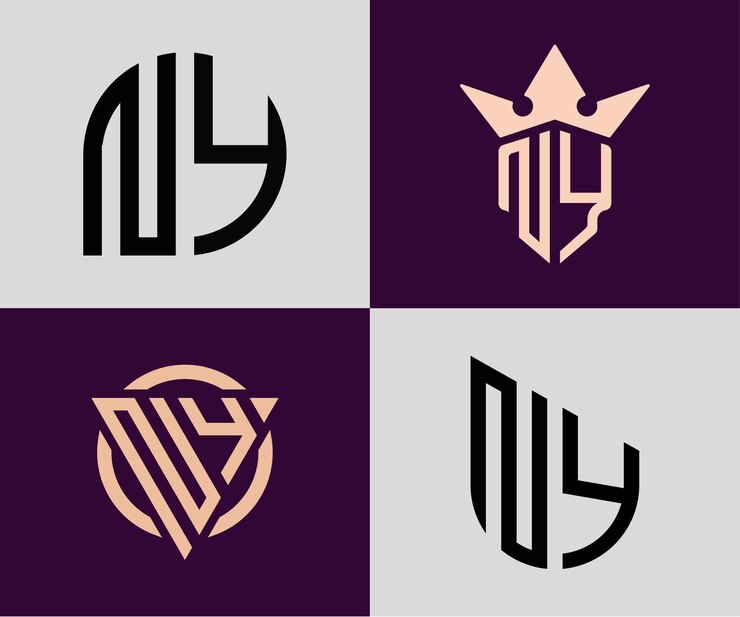 Vector paquete de diseños de logotipo ny de letras iniciales simples creativas