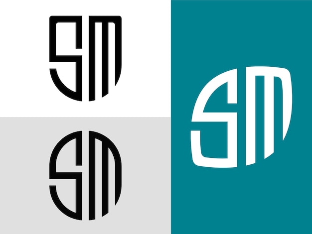 Paquete de diseños de logotipo sm de letras iniciales creativas