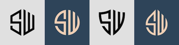 Paquete de diseños de logotipo SW de letras iniciales simples y creativas