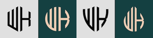 Paquete de diseños de logotipo WK de letras iniciales simples y creativas