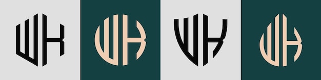 Vector paquete de diseños de logotipo wk de letras iniciales simples y creativas