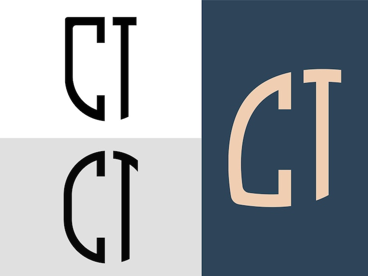 Vector paquete de diseños de logotipos ct de letras iniciales creativas
