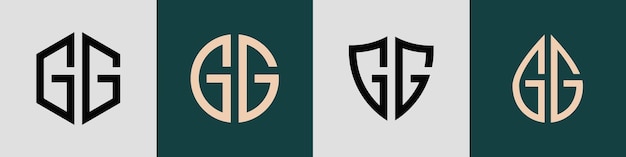 Paquete de diseños de logotipos GG con letras iniciales simples y creativas