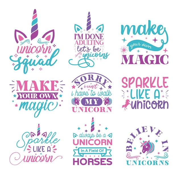 Paquete de diseños vectoriales de camiseta con cita de unicornio