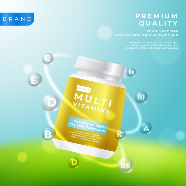Paquete dorado de complejo vitamínico realista