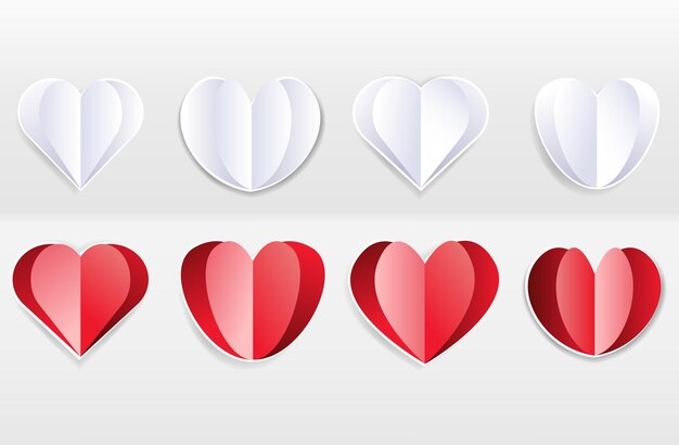 El paquete de elementos del corazón de amor cortado en papel