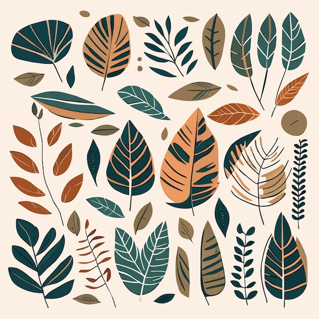 Vector paquete de elementos de diseño de hojas de selva tropical