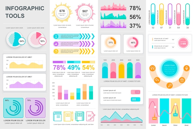 Paquete de elementos de elementos de ui ux kit de infografía