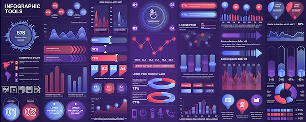 Vector paquete de elementos de infografía ui, ux, kit