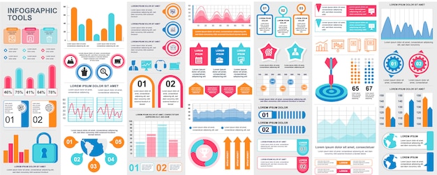 Paquete de elementos de UI, UX, KIT de infografía con gráficos, diagramas, flujo de trabajo, diagrama de flujo, línea de tiempo, estadísticas en línea, plantilla de elementos de iconos de marketing. Conjunto de infografías.