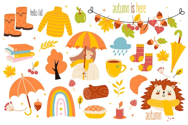El paquete de elementos de las vibraciones de otoño Clipart de otoño