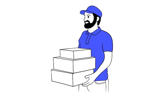 Paquete de entrega de mensajero barbudo de diseño plano concepto de ilustración vectorial moderno