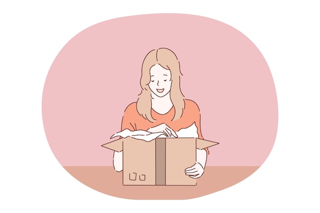 Paquete, entrega de pedidos, regalo de vacaciones en concepto de caja.