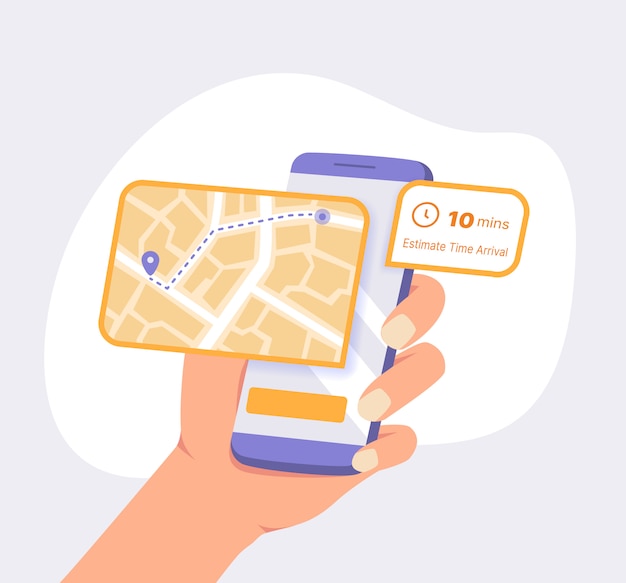Paquete de entrega de seguimiento del cliente utilizando la aplicación GPS en el teléfono inteligente