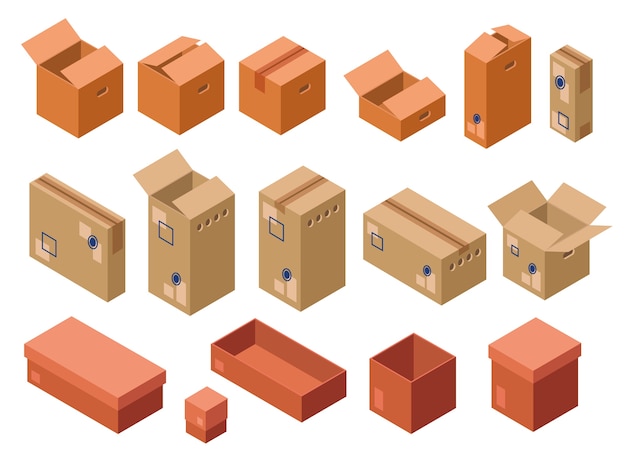 Vector paquete de envío de cajas de cartón conjunto.