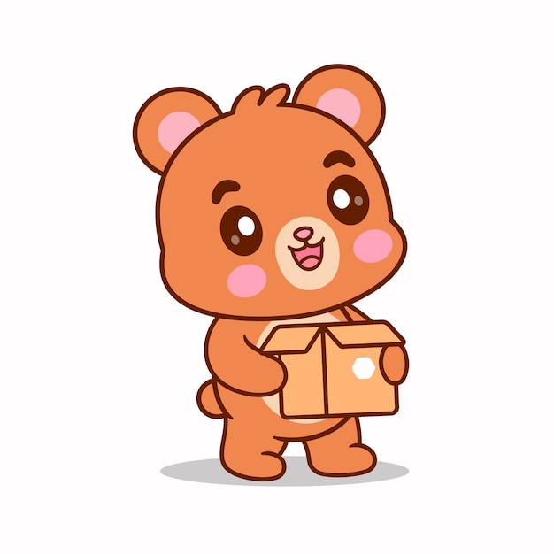 El paquete de envío de Cute Bear Courier Vector de dibujos animados Icon Ilustración de animales Vector Premium de negocios