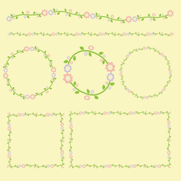 El paquete de estilo de dibujos animados de Boarder de flores establece el concepto natural