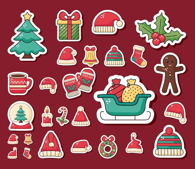 Paquete de feliz feliz navidad set iconos diseño de ilustración