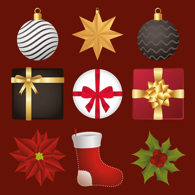 Vector paquete de feliz feliz navidad set iconos