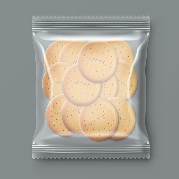 Vector paquete de galletas de plástico transparente