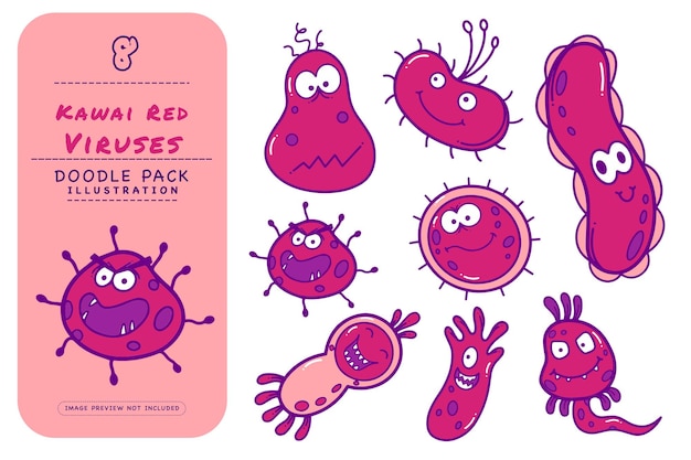 Paquete de garabatos de virus rojos de Kawai