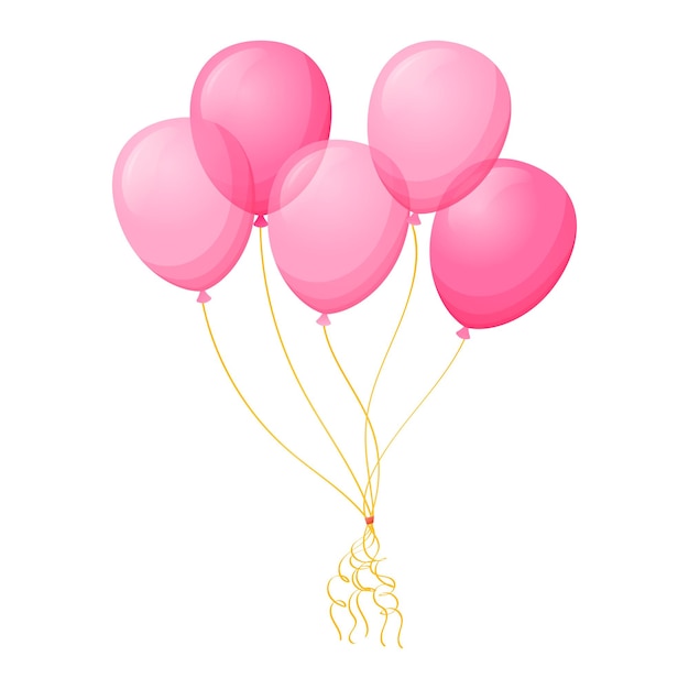 Vector paquete de globos de helio voladores rosados vector ilustración de dibujos animados aislados