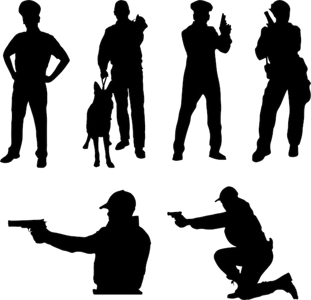 Paquete gráfico vectorial de silueta de policía