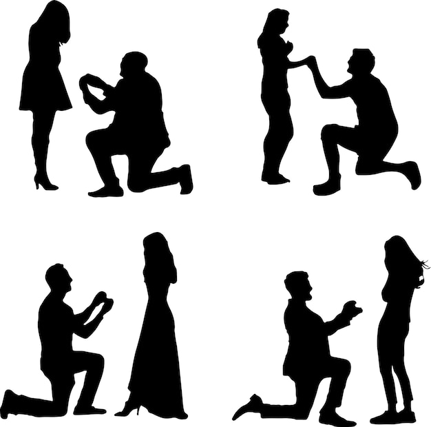 Paquete gráfico vectorial de silueta de propuesta de matrimonio