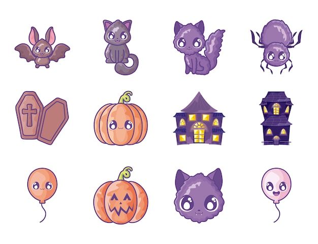 Vector paquete halloween con set de iconos